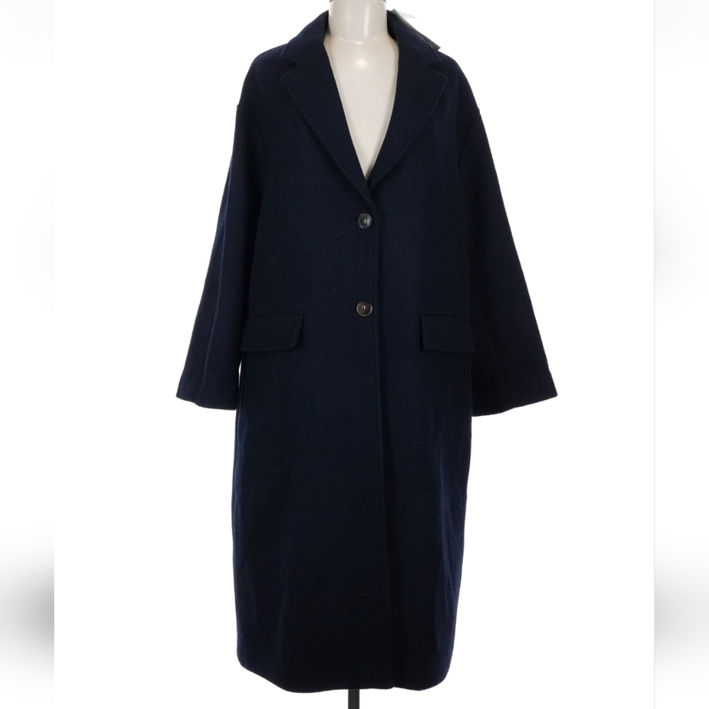 Zara Wool Blend Oversized Coat Navy  Size M-L  NWT - Picture 13 of 14